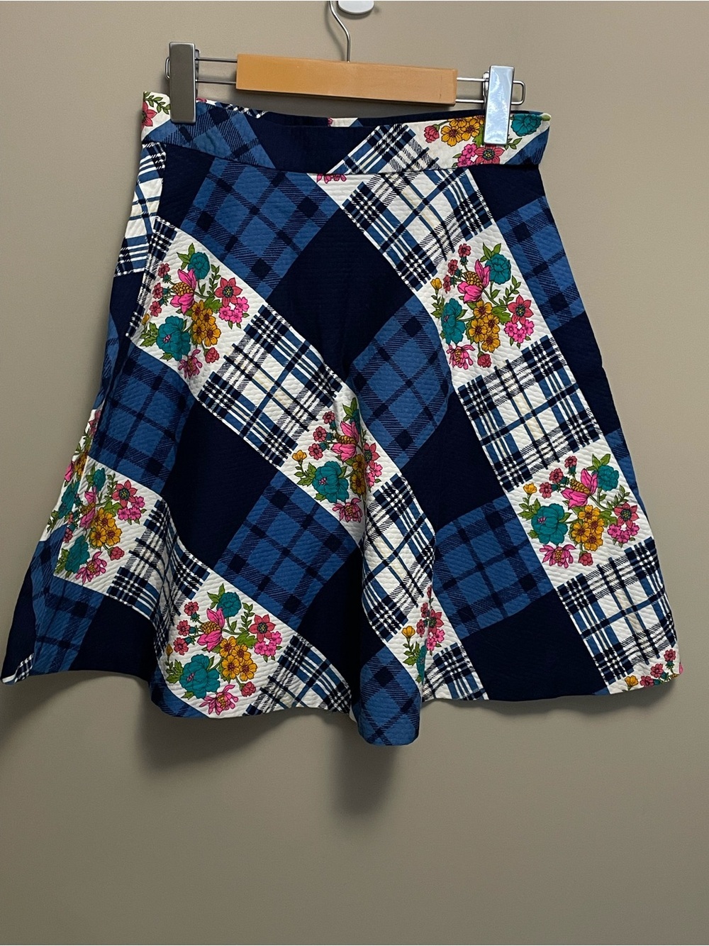 Vintage Blue Plaid Floral A-Line Skirt Approx Women’s Small